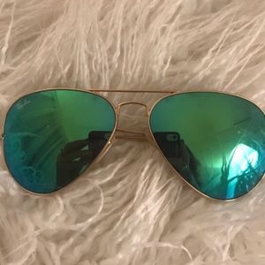 Blue green reflective aviator Ray bans